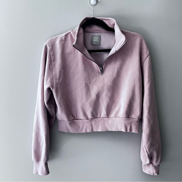 TNA Sweaters - Aritzia TNA Cozy AF Cropped Fleece Quarter Zip Pullover Sweater Women’s Small